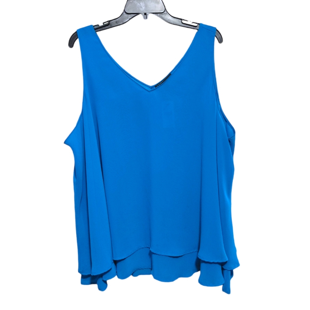 Lane Bryant Blue Flowy Sleeveless V Neck Swing Blouse Women's Size 26 NWT